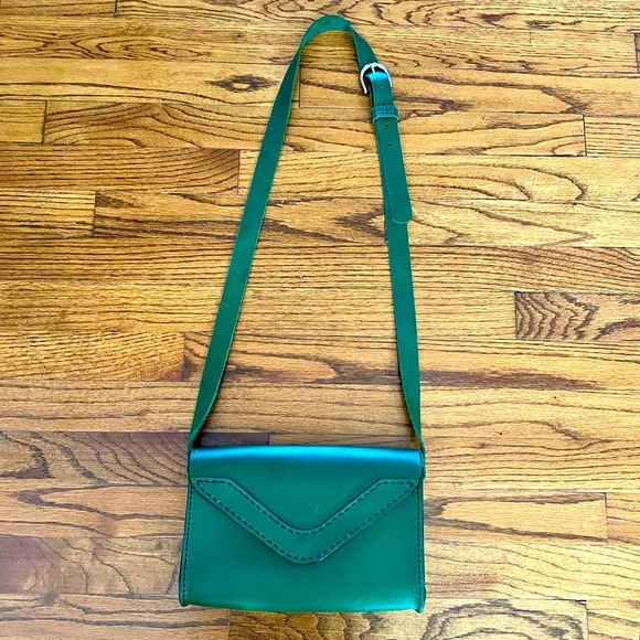 Green Leather Handcrafted Crossbody Handbag Purse